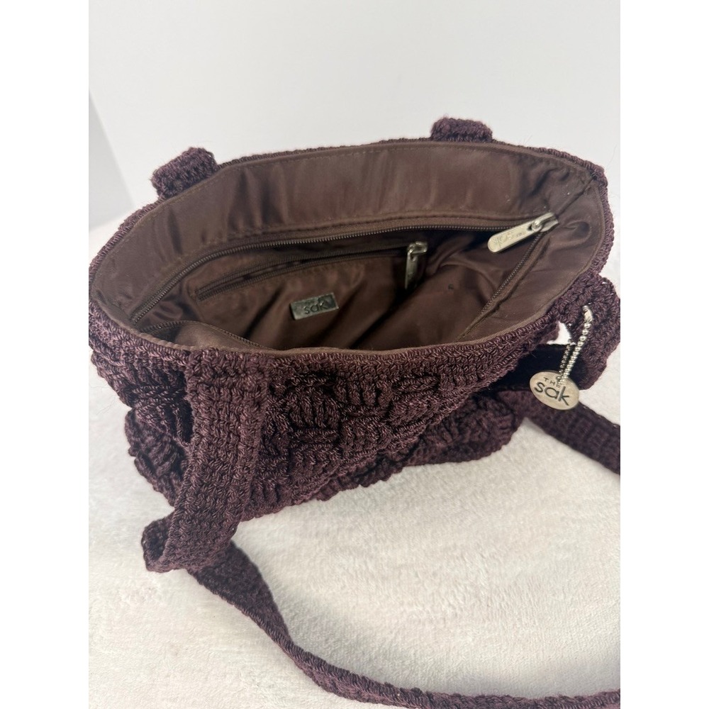 The Sak Classic Crochet Medium Shoulder Bag Maroon Knit Boho Tote Handbag Purse - Picture 2 of 5